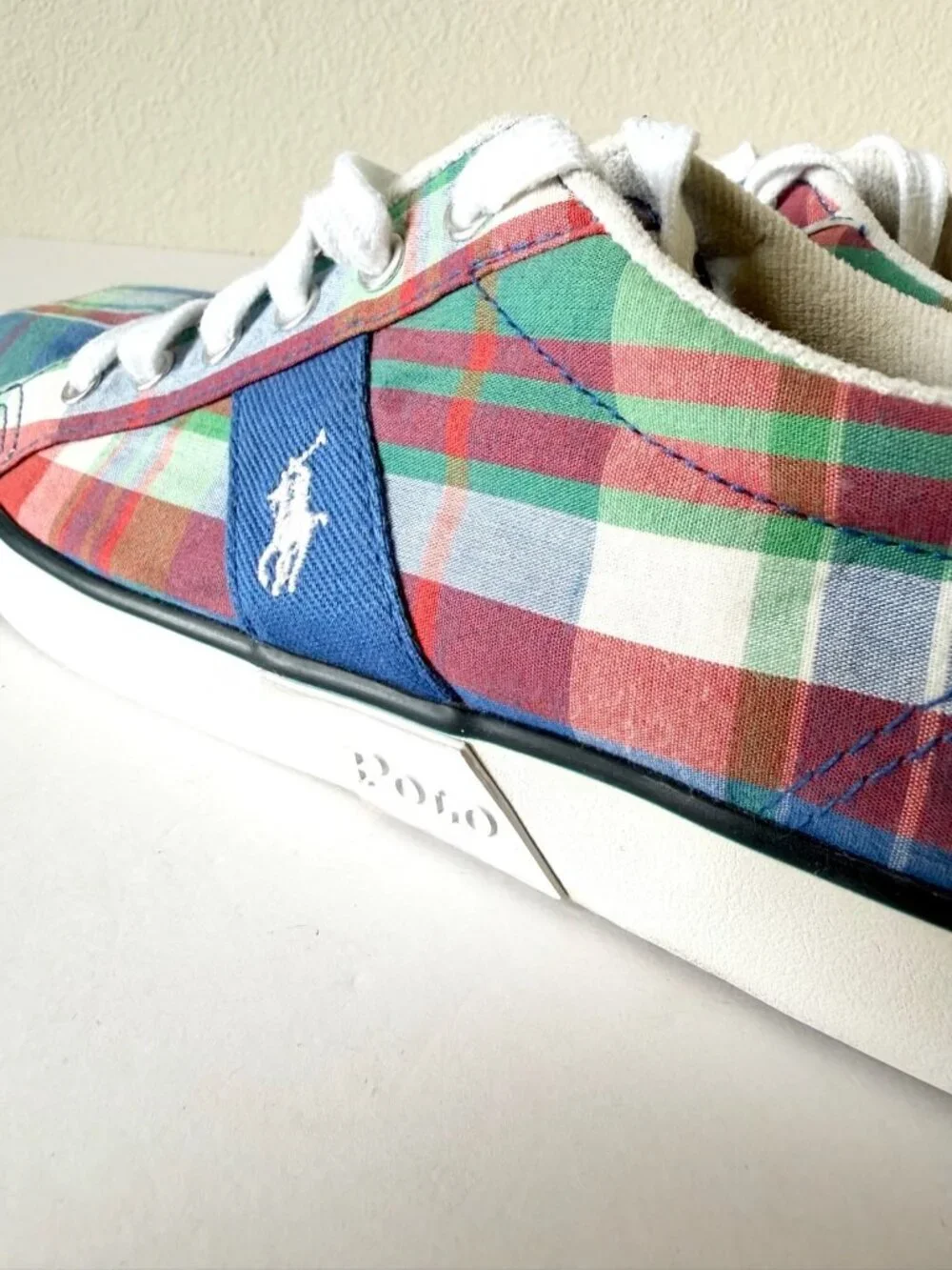 Polo Ralph Lauren Gillian Sneakers Womens Size 7 Madras Plaid Low Top Preppy